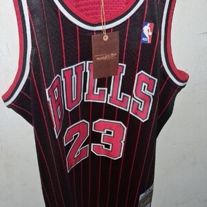 Mitchell & Ness Black and Red Bulls Jersey